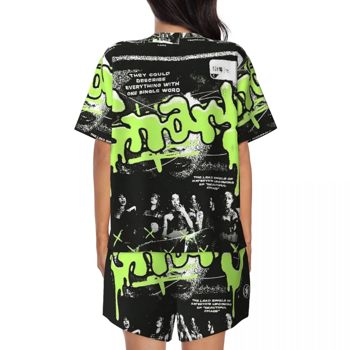 Korean Style KATSEYE Gnarly Round Neck Short Sleeve Nightgowns for Sleeping Sleepshirts Women Soft Pajama Set Short Pants