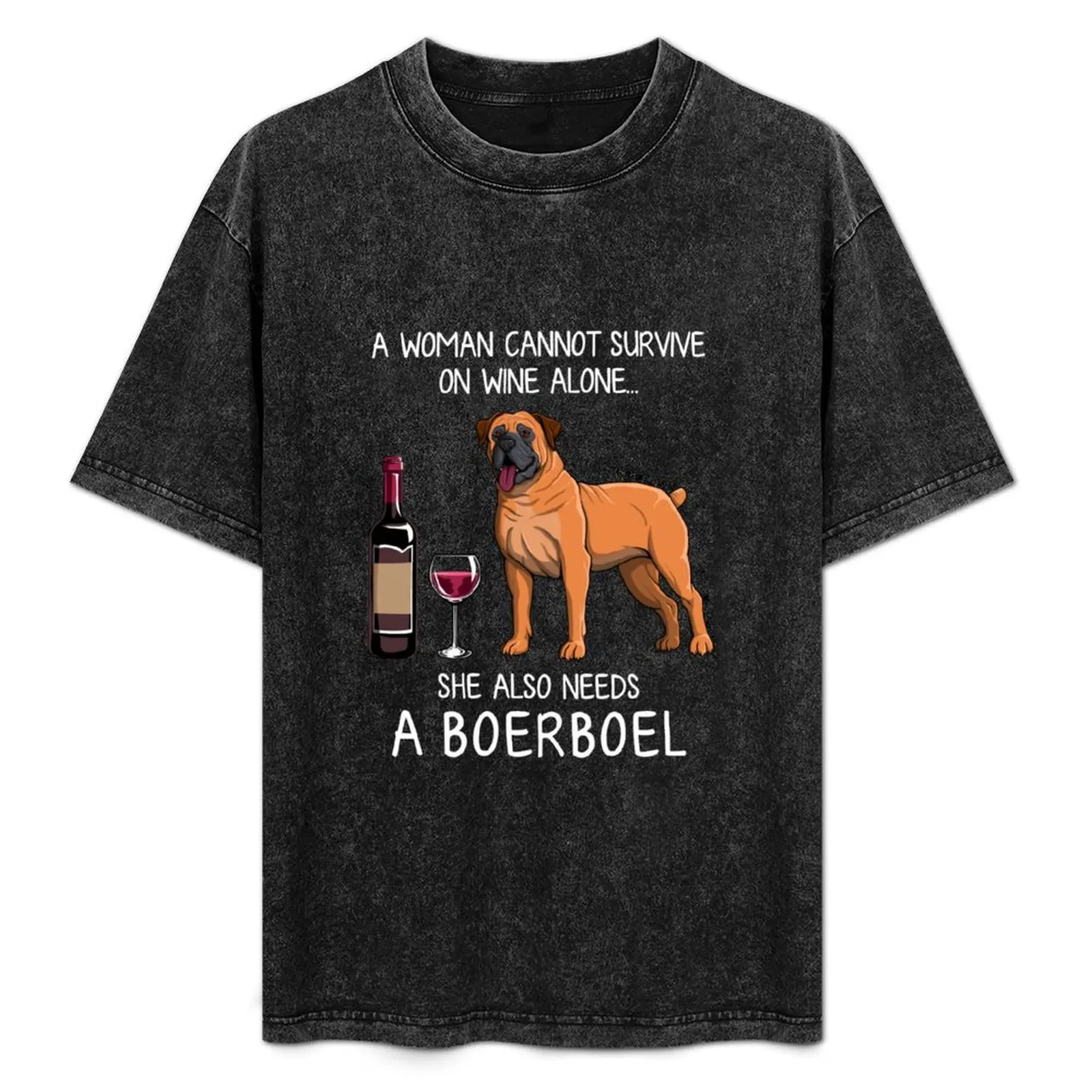 Camiseta divertida con diseño de perro Boerboel y vino, camiseta para fiesta navideña para hombre