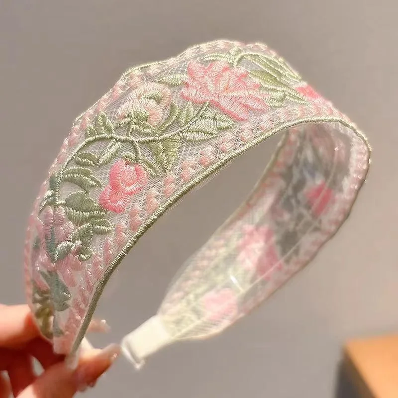 1/3pcs Elegant Chiffon Embroidery Flower Hairband – Sweet Floral Headband Turban Hoop for Women Fashion Hair Accessories image 5