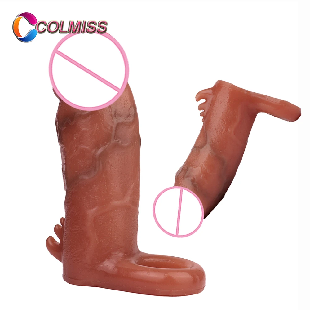 

COLMISS Silicone Realistic Dildo Sheath Strong Vessels Thick Penis Sleeve Hollow Male Dick Extender Cock Ring Sex Toys For Men