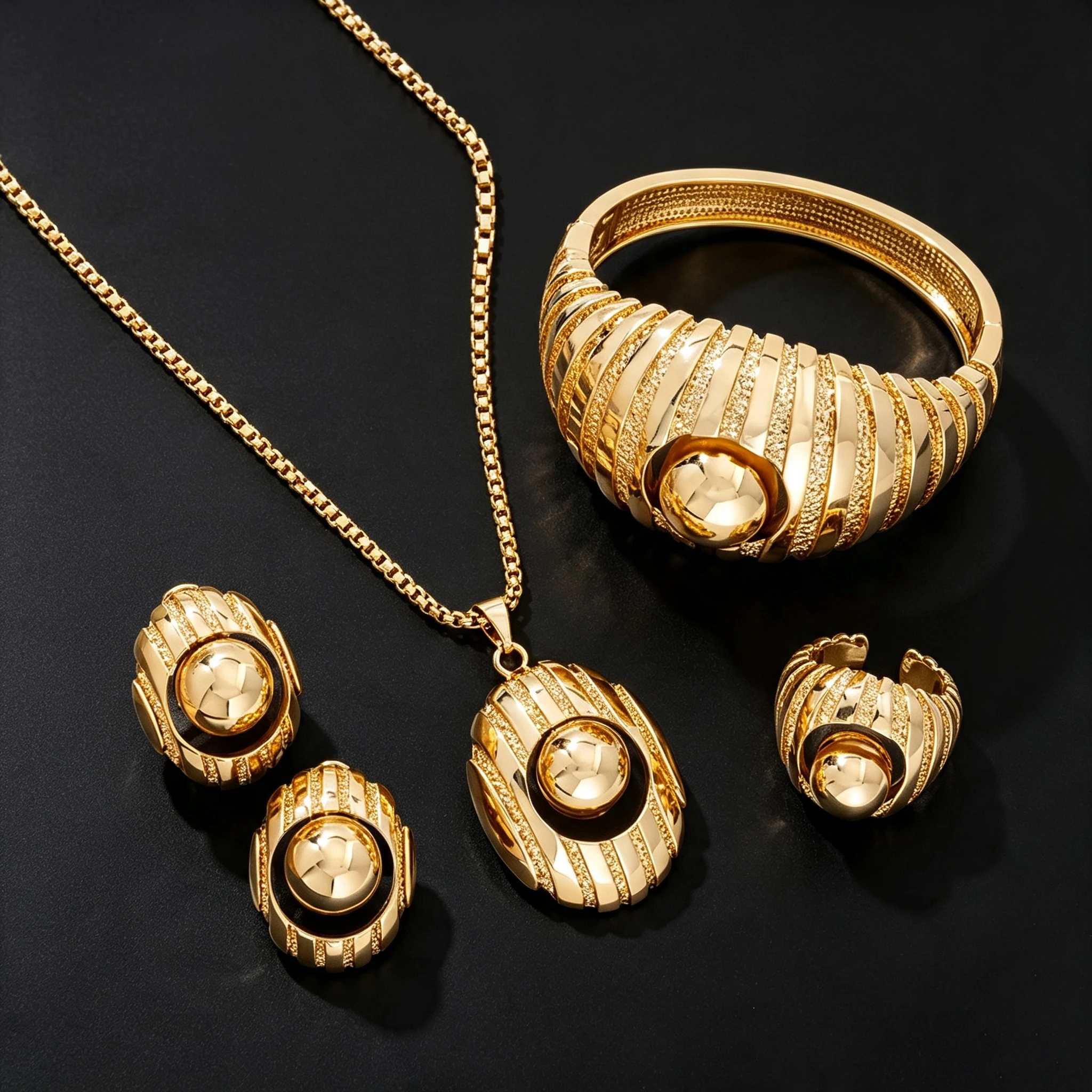 Shell Beads Necklace Bracelet Earring Ring 4pcs Set 18k Gold Plated Geometry Jewelry Set Women Daily Wedding Wear Souvenir Gifts