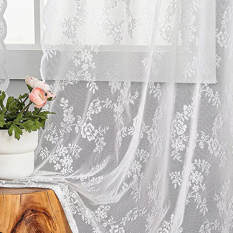 1pc White Embroidered Floral Pattern Curtain Window Sheer Suitable for Living Room Bedroom