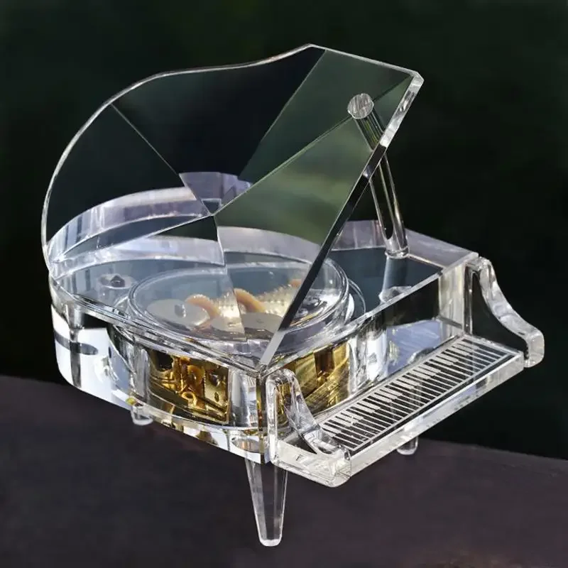 Luxury Crystal Piano Decorations K9 Transparent Glass Colorful Piano Music Box Sky City Inquiry Decoration Birthday Girl Gift