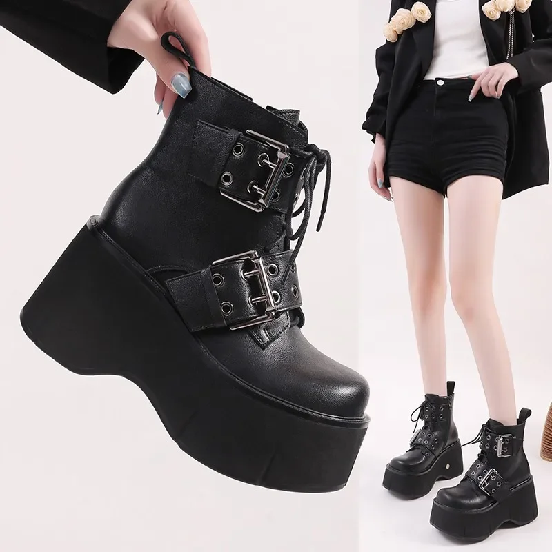 Brand New Gothic Style Sexy Elegant Chunky Platform Women Ankle Boots Walking Comfy Shoes for woman Platform Boots Plus Size 39