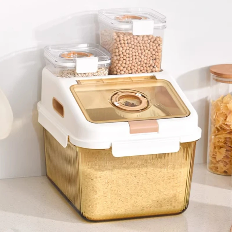 Borosilicate Glass Rice Storage with Timer Compass,Large Capacity Flip-Lid Flour,Moisture-Proof Food Preservation Canister