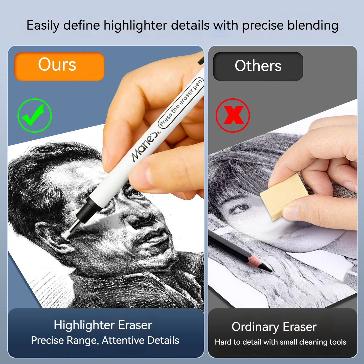 Precision Refillable Eraser Pen for Artists Sketch Drawing Press Tip 2.3mm Hard Eraser Core Anti-Break 2.5mm Fixed Lead Supplies