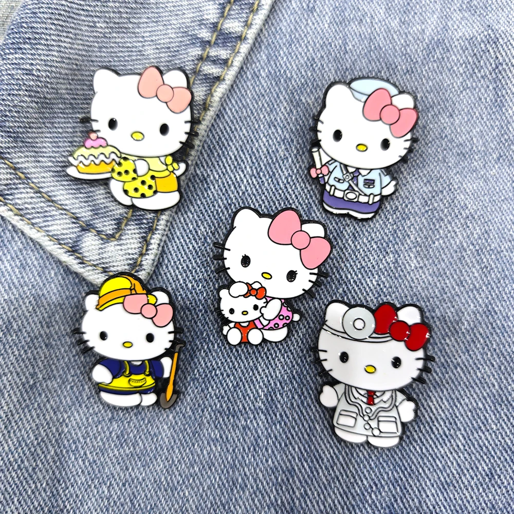 

9pcs/set Sanrio Hello Kitty Uniform Lapel Pins Cartoon KT Cat Police Doctor Metal Badges for Backpack Women Brooch Jewelry Gift
