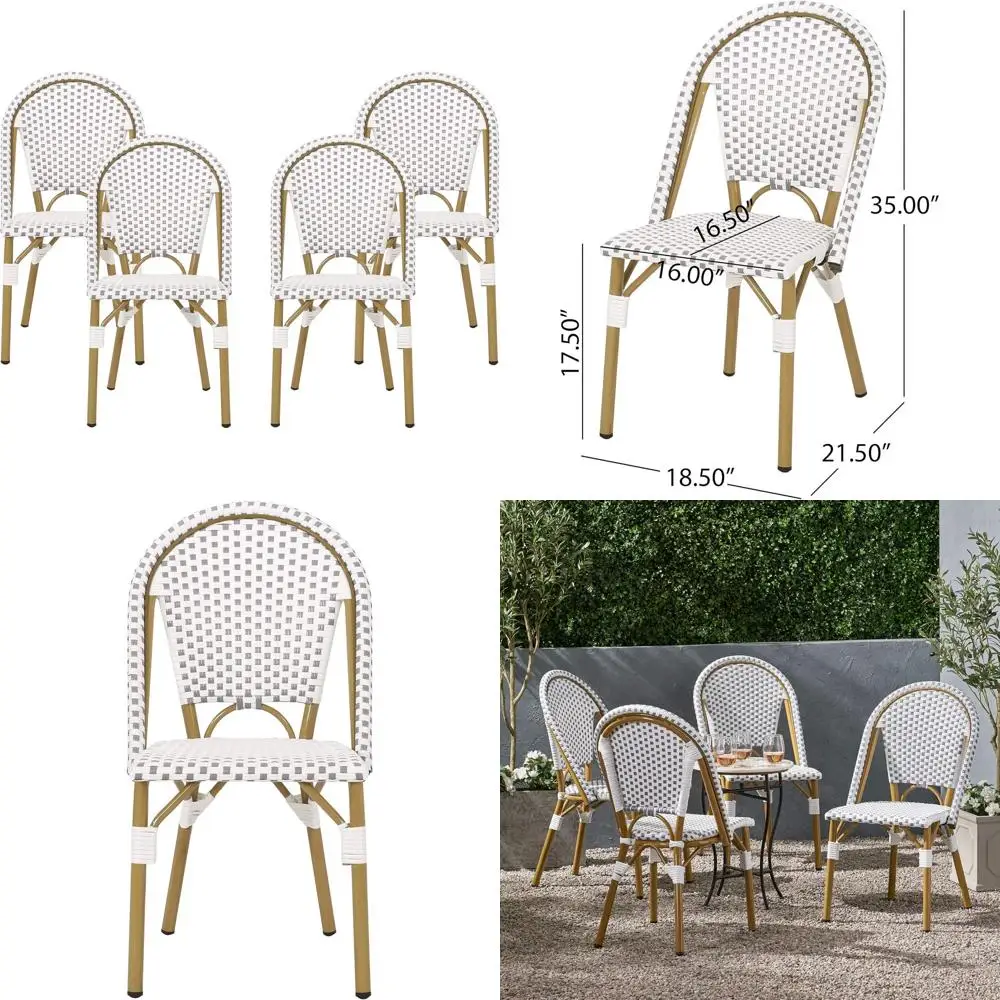

Philomena Outdoor rench Bistro Chair (Set o 4), Gray + White + Bamboo Print inish