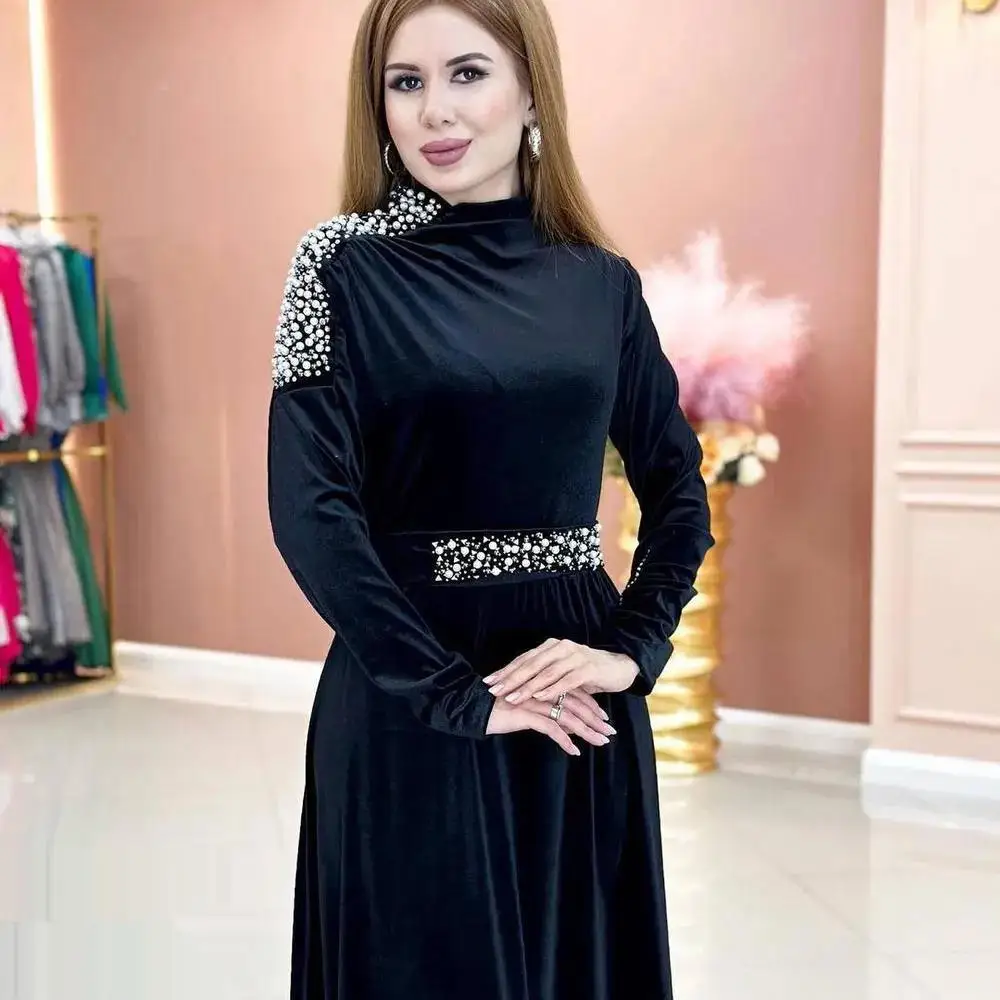 HIgh Neck Saudi Prom Dress Long Sleeves Evening Dress With Floor-Length Women Wedding Party Gowns 2024 Arabia