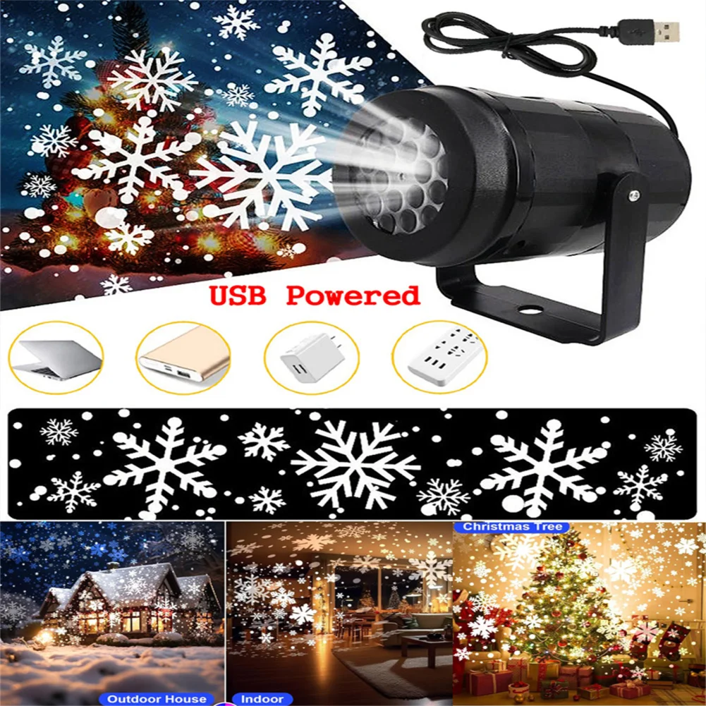 Luzes impermeáveis do projetor do Natal, USB, 5V, IP65, floco de neve, exterior, Xmas, partido do feriado, interno