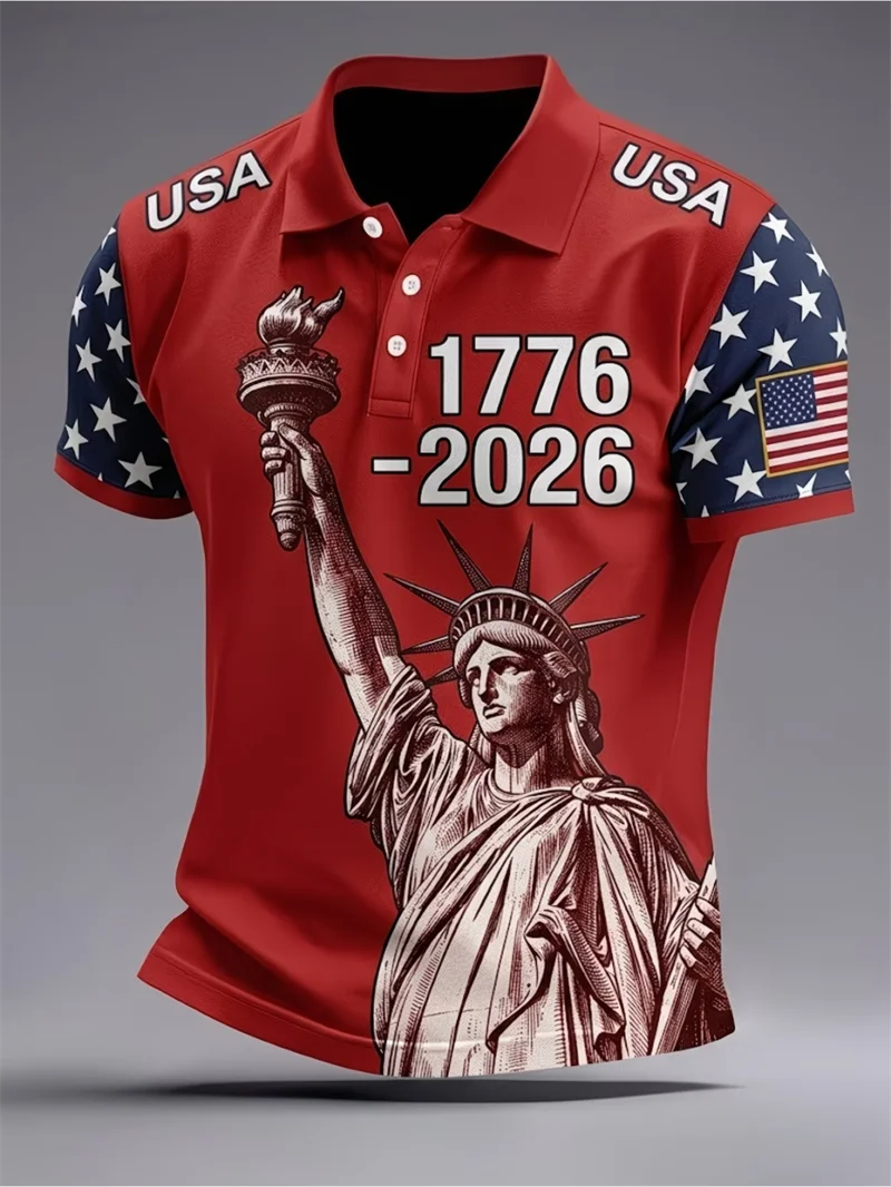 Custom American Flag Statue Of Liberty Couple Polo Shirt Men Women USA 250 Patriotic Print Casual Streetwear Sportswear Shirts
