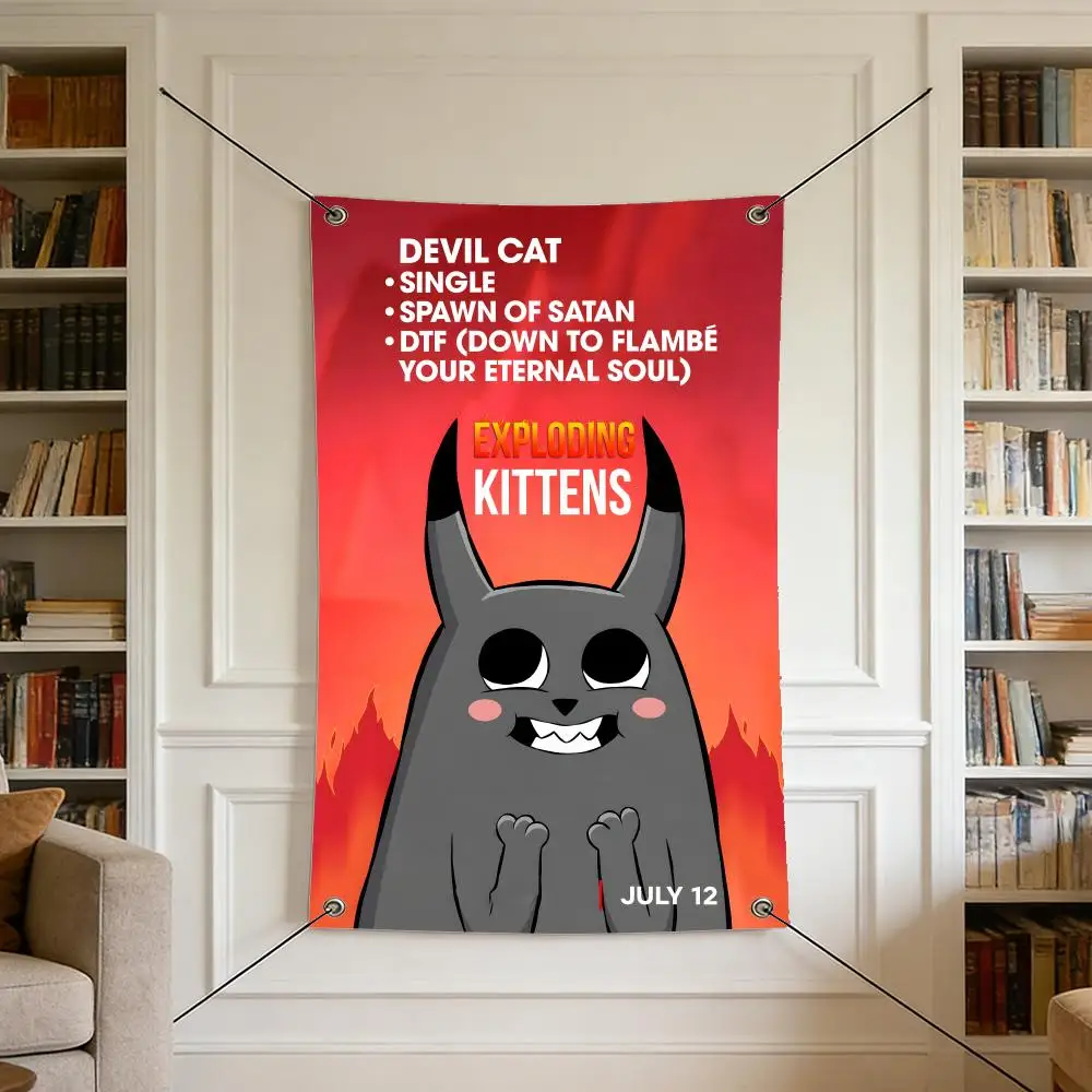 Bandera decorativa para el hogar Game E-Exploding Kittens, con 4 ojales, sin arrugas, para interior y exterior