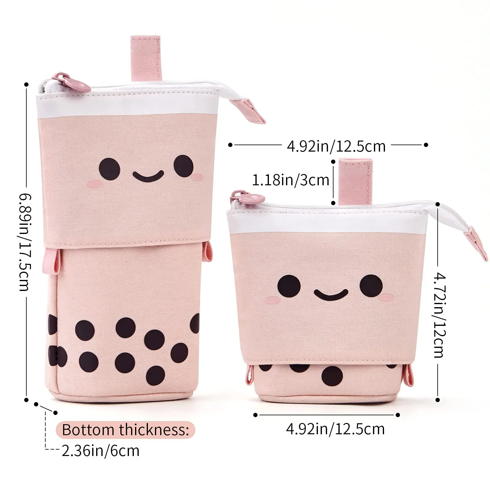 Standing Milk Tea Pencil Case Cute Telescopic Pen Holder Stationery Pouch Pen Box for School Students Office Supplies Pencil Bag