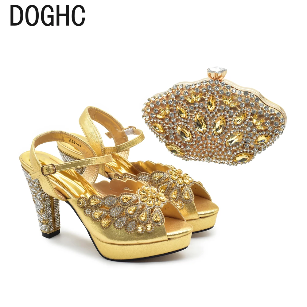 

New Arrival Italian Wedding Matching Shoes and Bags Decorated with Rhinestone Luxury High Quality Full Crystal with Platform