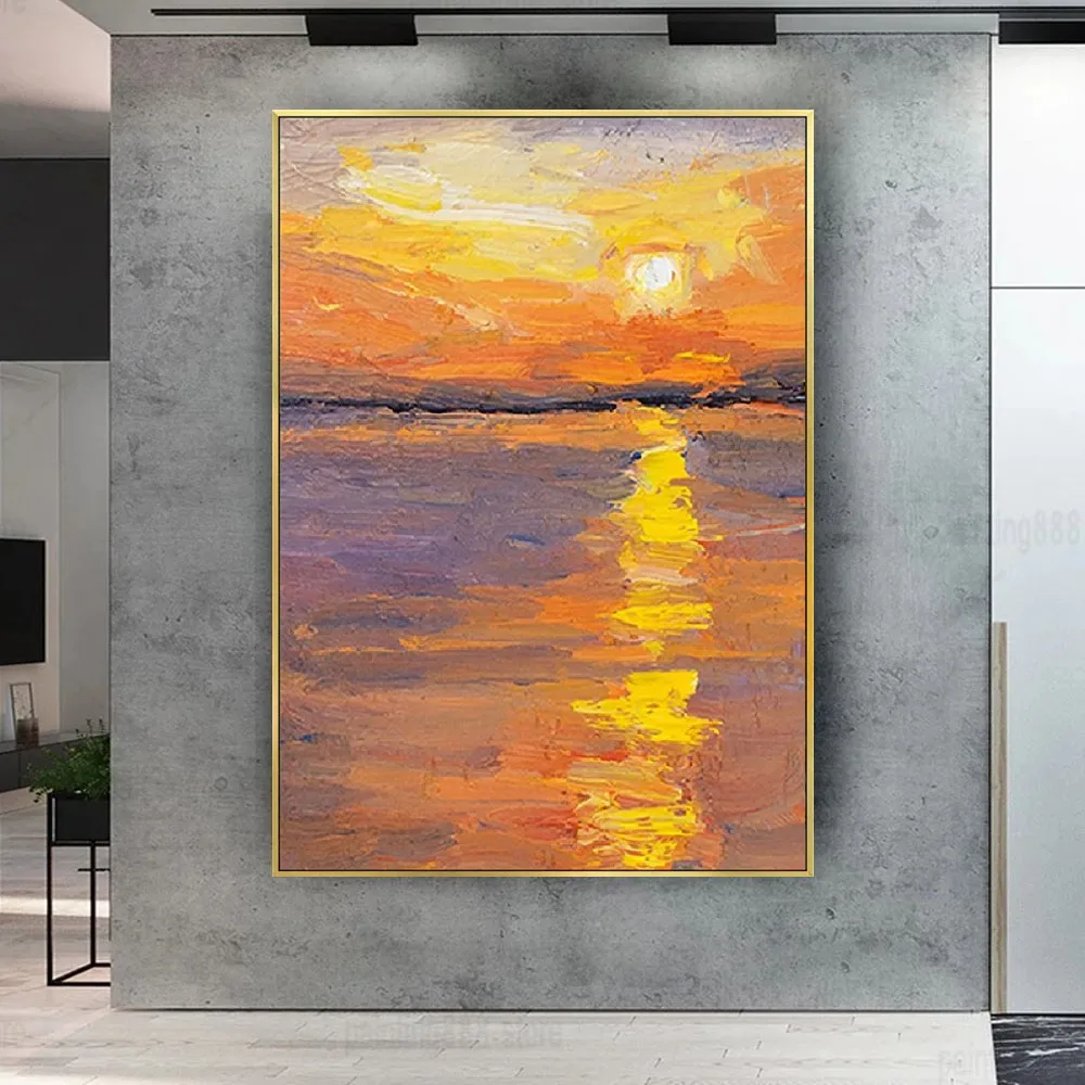 

Handmade Abstract Seascape Sunset Sunrise Natural Scenery Oil Paintings On Canvas Poster Wall Art Picture Decor Living Room Home