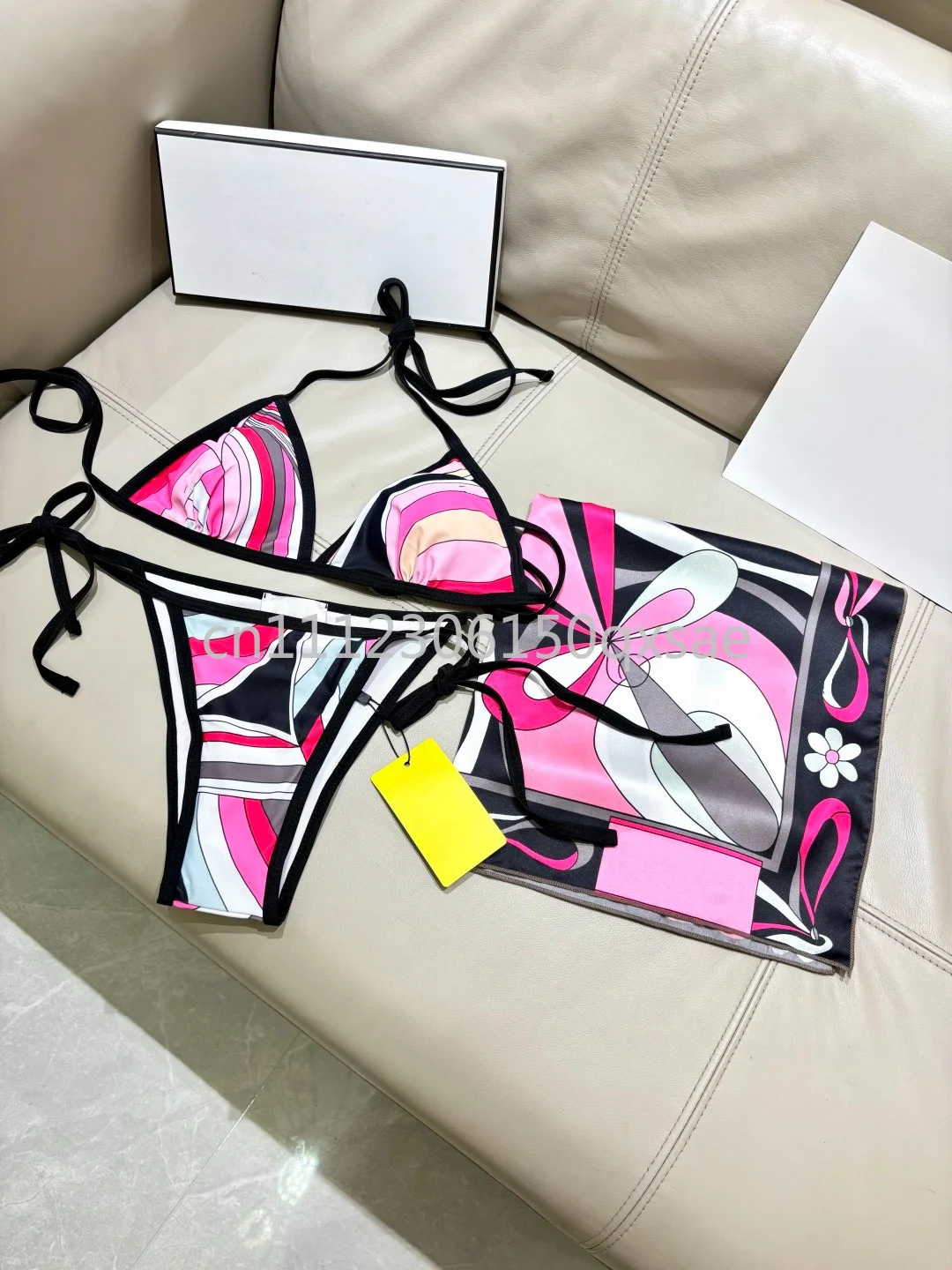 

Fashion Design Women's Ribbon Scarf Bikini Sets with Designer Signature Letter Logo Luxury Brand Women's Swimsuit Swimwear