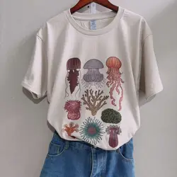 5316 JellyFish Seafood T-Shirt Women Vintage Grunge Aesthetic New Fashion, Women's T-Shirt, Comfortable, S