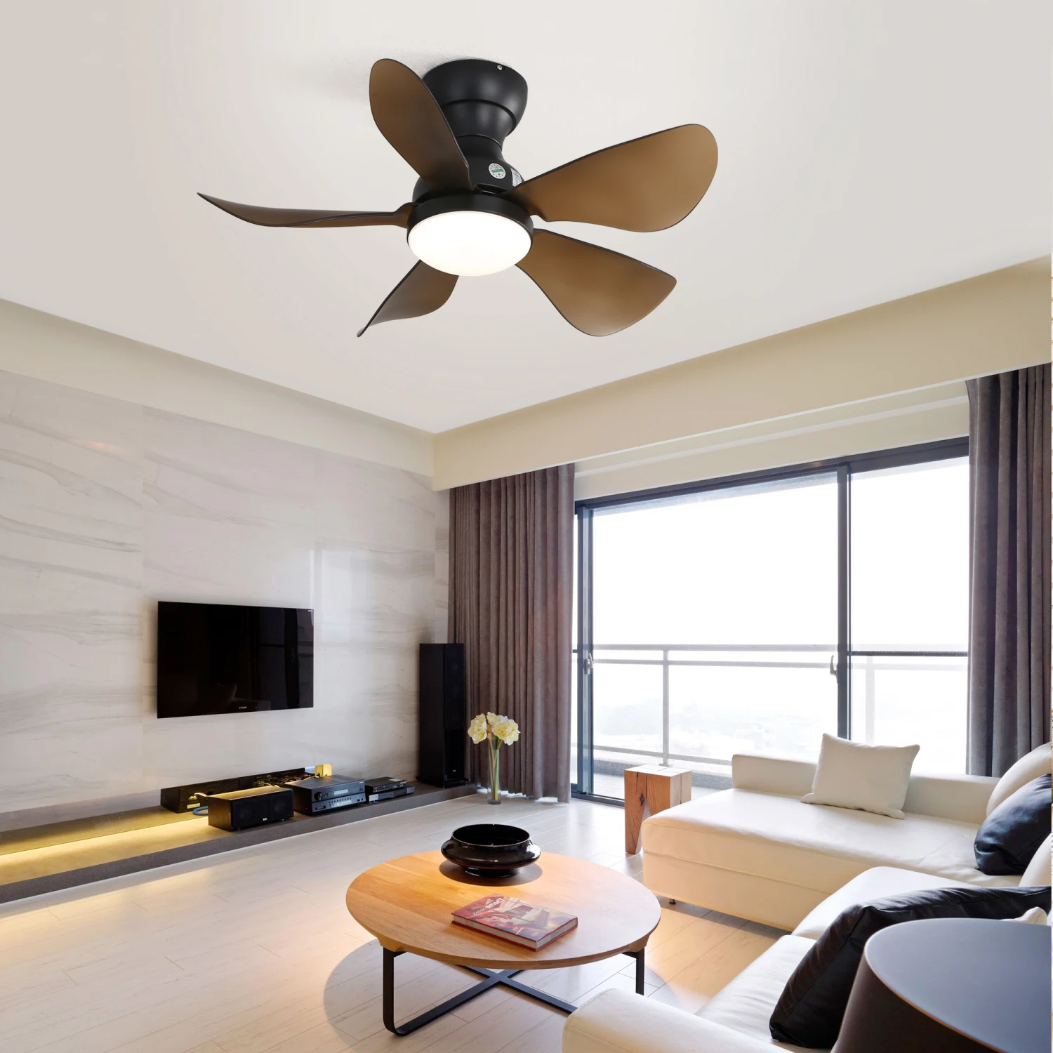 

29 Inch Low Profile Flush Mount Ceiling Fan with Light Reversible Motor Remote Control