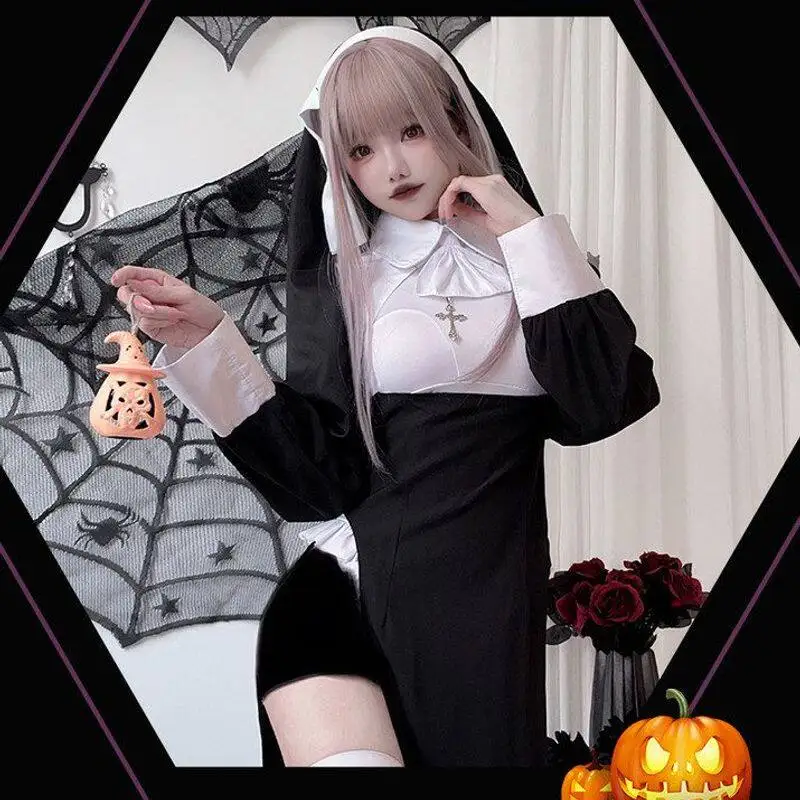 

Sexy Nun Costume Halloween Death God Uniform Tight Maid Large Size Long Robe Women's Fashion Stage Performance Clothing