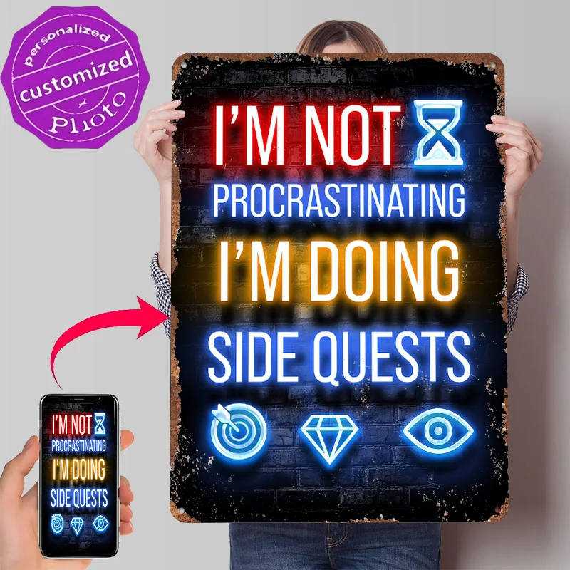 Procrastination Gamer Tin Poster Customized Wall Art Retro Vintage Metal Signs for Fans Room Gaming Decoration Garage Desk Decor