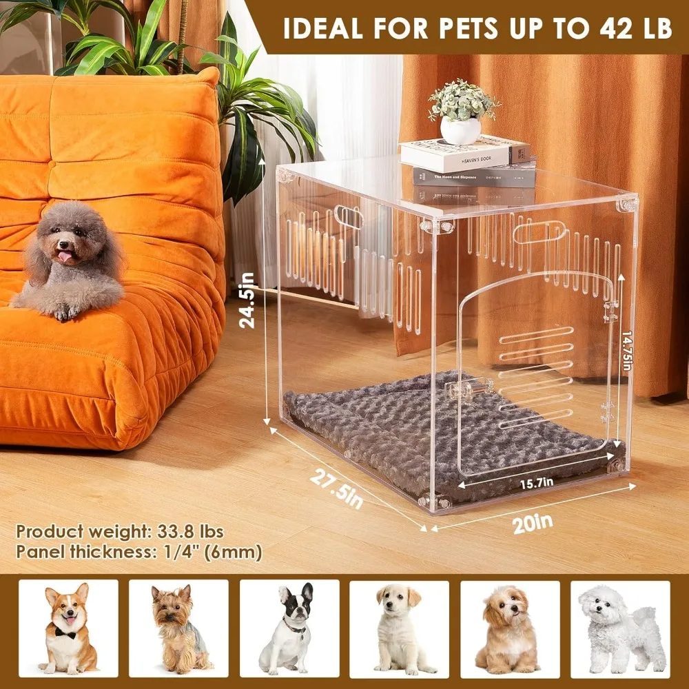 صناديق الكلاب المتوسطة والصغيرة، بيت داخلي من الأكريليك الشفاف، قفص كلب عالي التحمل، قفص كلب على شكل أثاث 27.5 بوصة للمنزل