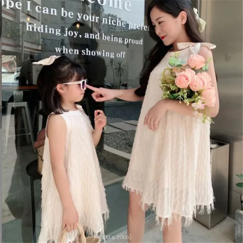 Family Matching Outfits Summer 2023 Tassel Mother Daughter Dresses Mommy and Me Clothes Fashion Family Look Mother Kids Dress