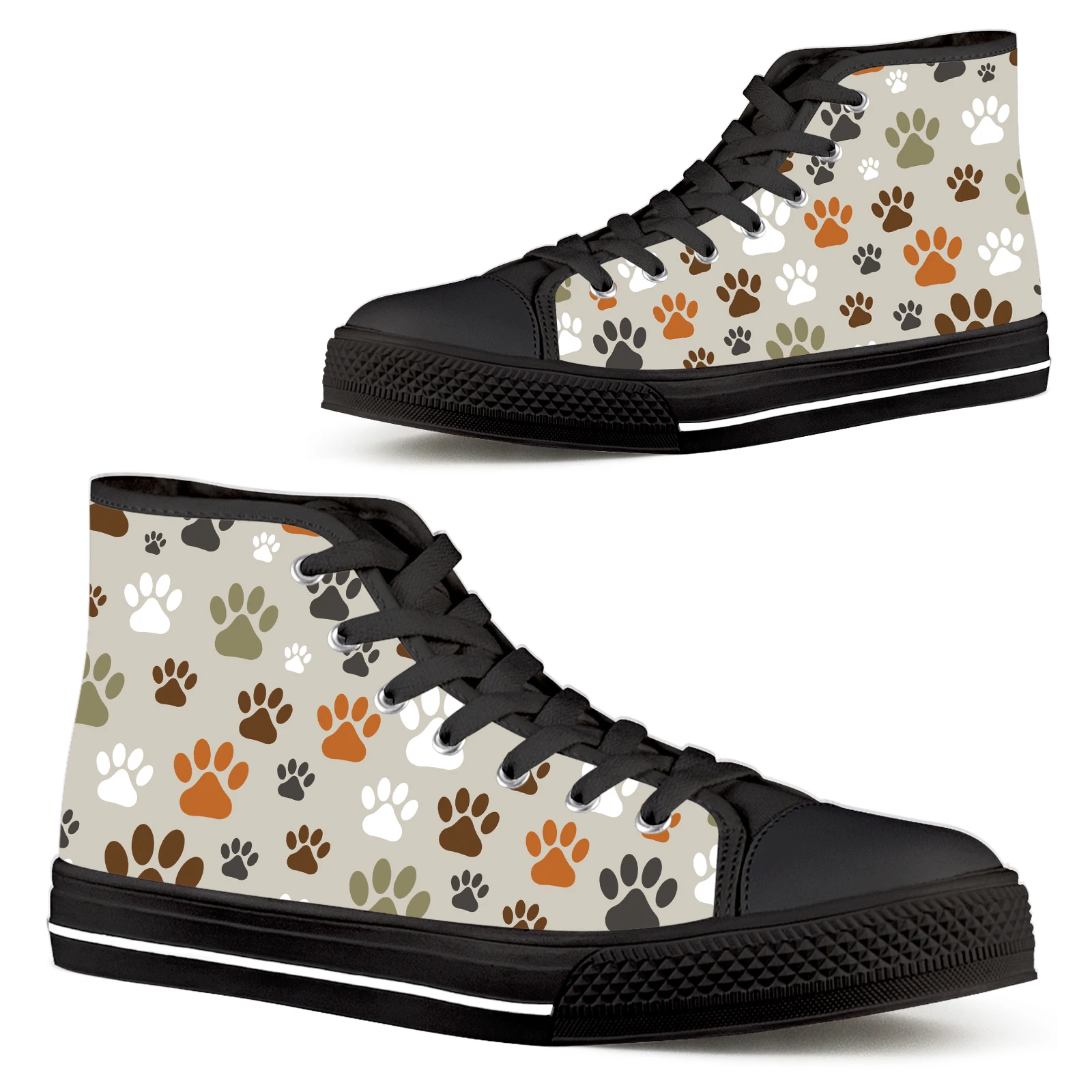 ELVISWORDS Cartoon Dog Paw Print Women's Shoes Animal Paw Shoes Classic High Top Women's Vulcanized Shoes Casual Canvas Shoes