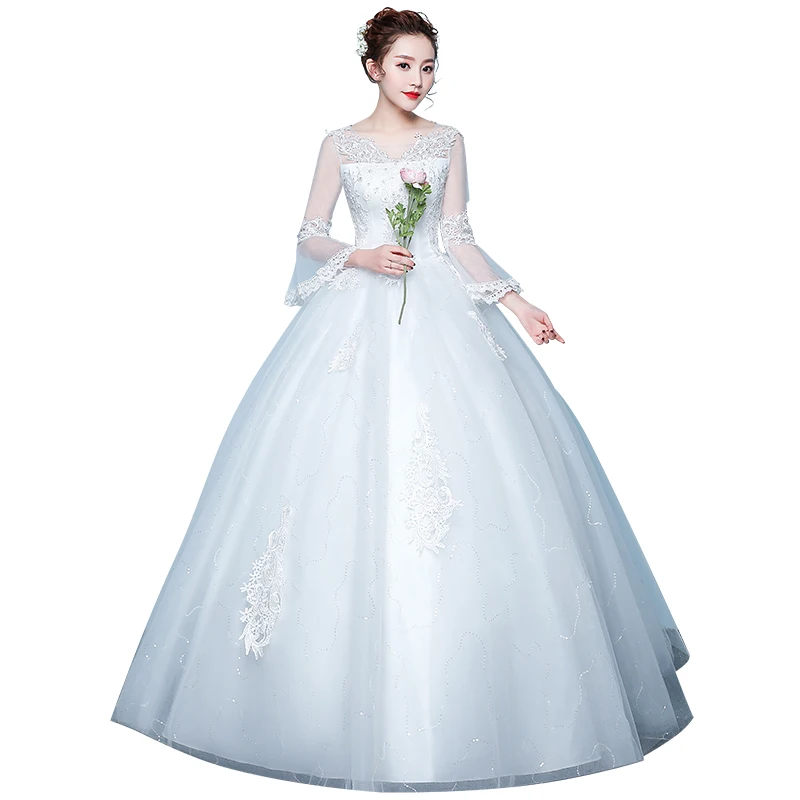 

Wedding Dress New Style Bride Wedding Dresses Long Sleeves Large Size Vestidos De Novia Lace Up Ball Gowns