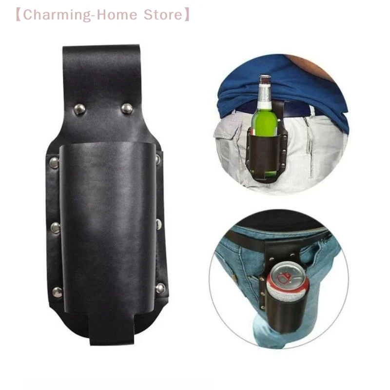 Wine Beer Bottle - 【M】1個入りレザービール缶ホルダー、頑丈な構造と簡単なベルト取り付けで、キャンプ、ハイキング、バーベキューパーティーに最適です。