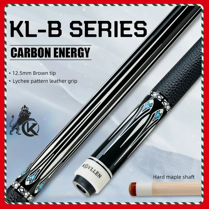 KONLLEN KL-B3/B4 Pool Cue Stick with 12.5mm Tip Carbon Maple Shaft  3*8/8 Joint Leather Grip Professional Taper for Billiard Cue