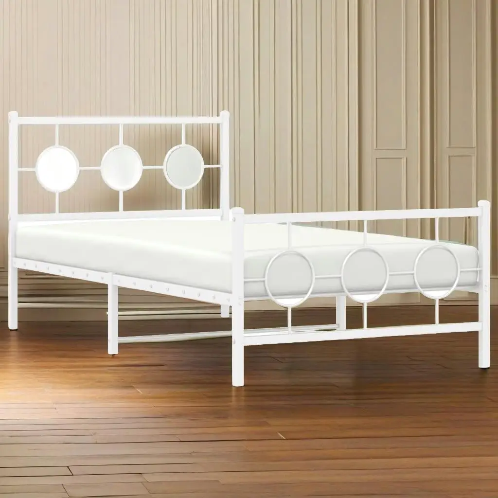 

Stylish for White Metal Bed Frame with Footboard - No Mattress Included, Dimensions 39.4x78.7 | Sturdy Design for Bedroom