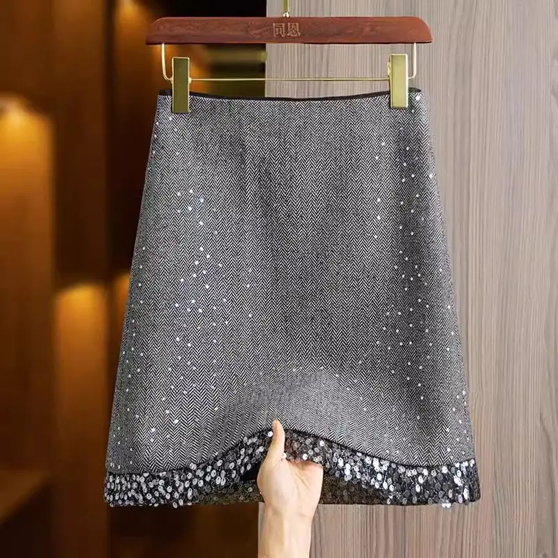 

Spring Autumn 2025 New Temperament Patchwork High Waist A-line Skirt Femme Trend Sexy Embroidered Flares Slim Skirts Women Skirt