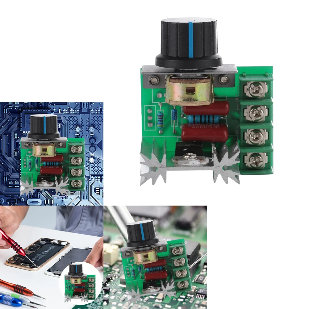 Controlador de Velocidade de Motor AC 220V 2000W com Dimmer 25A e Botão de Controle, Módulo Regulador de Tensão Eletrônico Ajustável para Motor