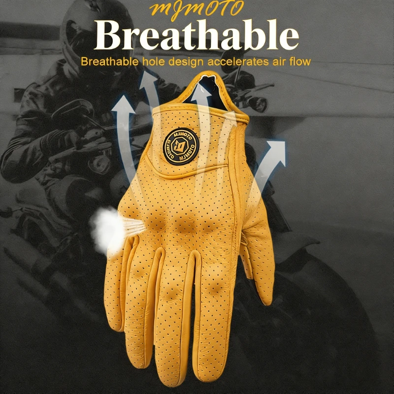 MJMOTO Retro Yellow Motorbike Riding Gloves Motorcycle Dirt Bike Breathable Items Comfort Protection Gear Motocross Accessories