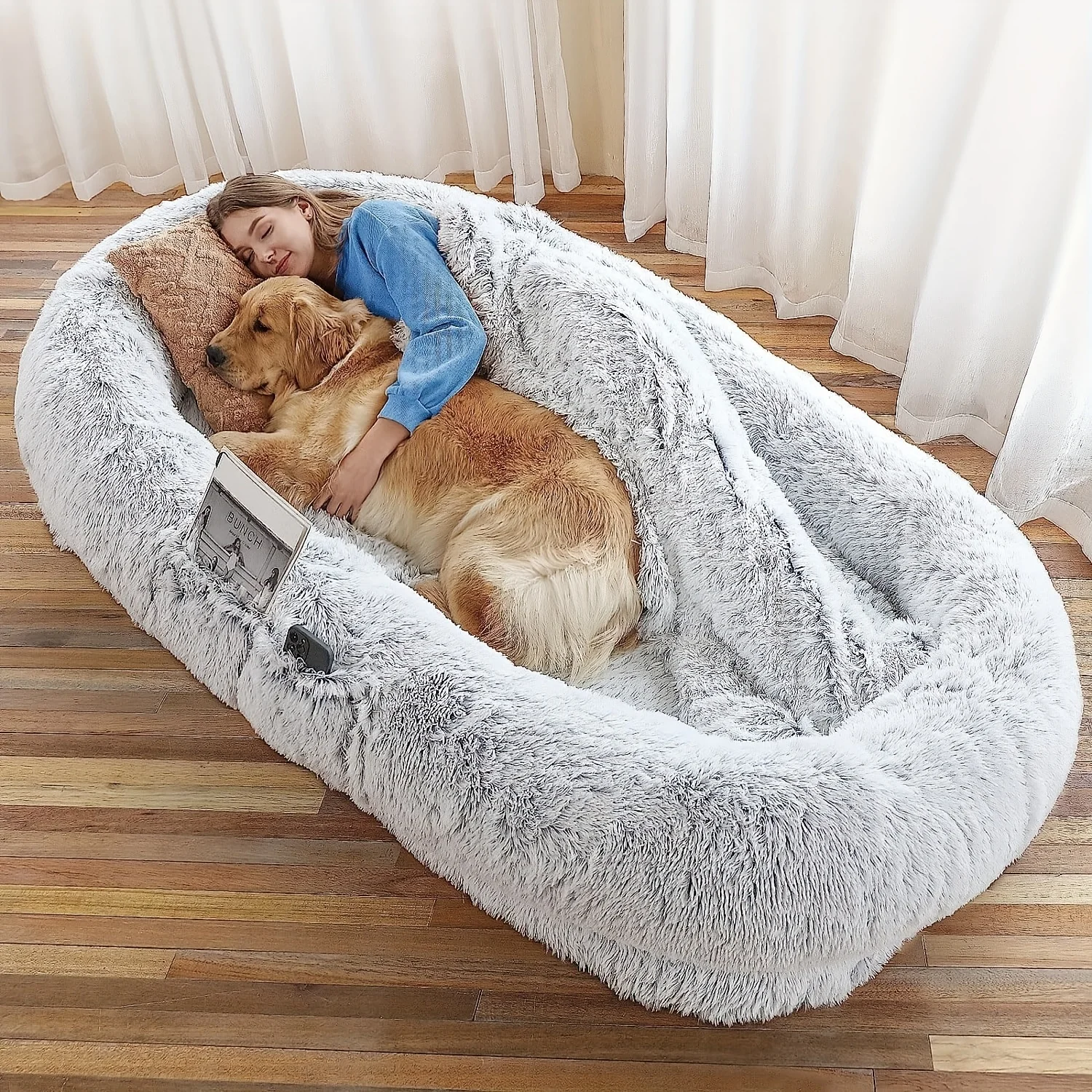 71x45x12 Human Pet Dog Bed Ultra miękkie sztuczne futro, zmywalny, ortopedyczny salon z kocem na poduszkę, idealny do snączenia