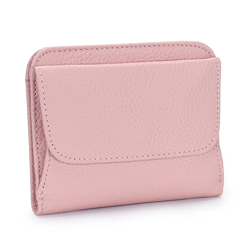 Porte-monnaie pliant simple en cuir de vachette véritable pour femme, petit portefeuille, portefeuilles multi-cartes, porte-cartes, porte-documents d'identité