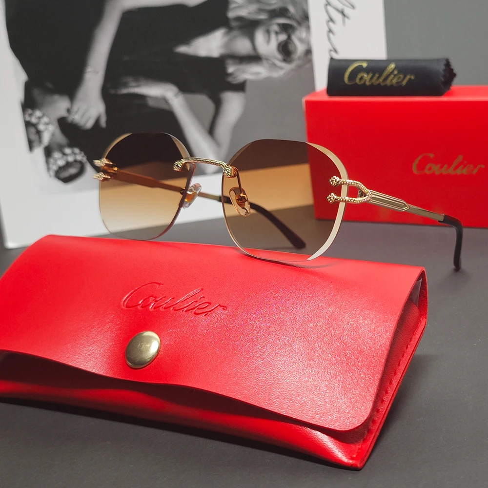 COULIER Classic Trend Sunglasses Woman Outdoor UV-Protection Unisex Eyewear Frameless Pilot Casual Leopard Party Sun Glasses