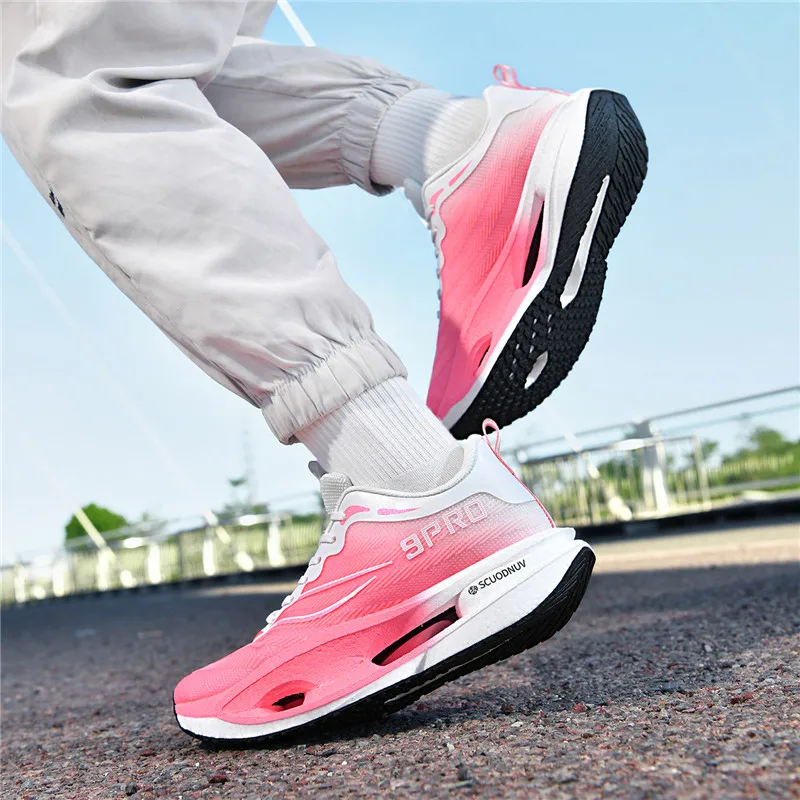 Herren-Freizeitsportschuhe, Paar-Modell 9Pro, Herren-Laufschuhe für Wettkämpfe, trendige Sportschuhe mit Farbverlauf und Mesh-Obermaterial, atmungsaktive, leichte und strapazierfähige Laufschuhe mit dicker Sohle und hoher Elastizität, die Stöße absorbieren, ideal für Outdoor-Fitness-Training. – Detail 30