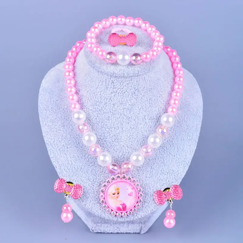 Sanrio Hello Kitty Children\'s Cartoon Necklace Bracelet Ear Stud Ring Set Girl Princess Head Ornament Earring Clip