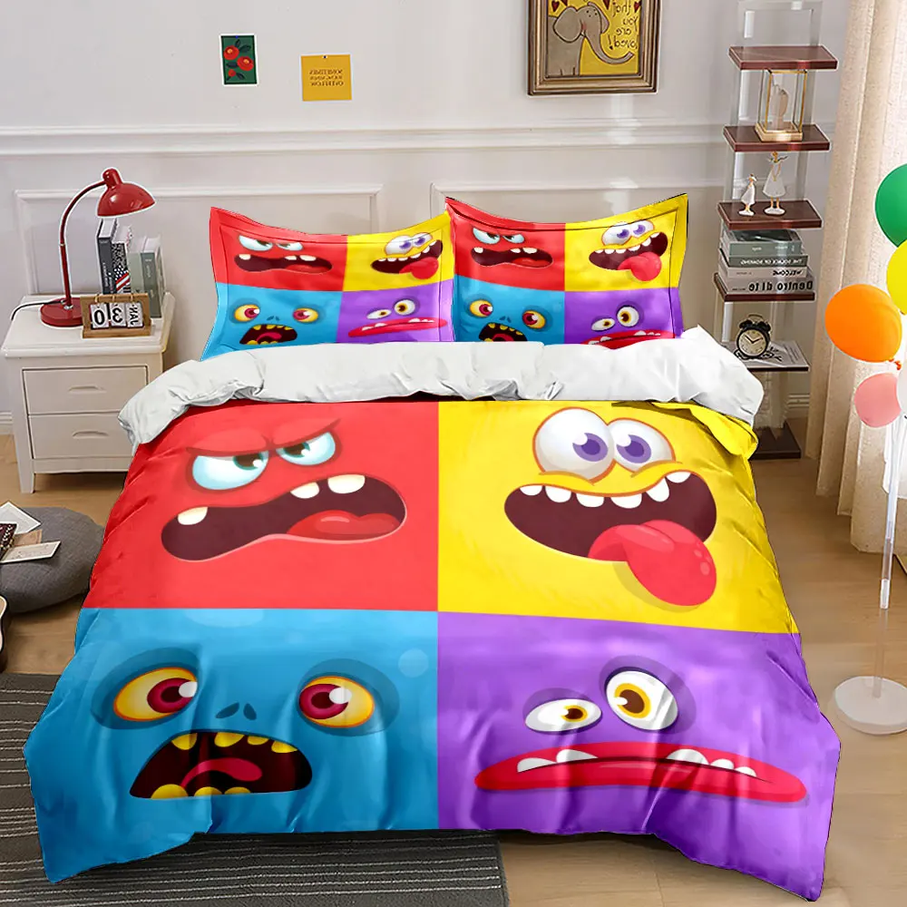 Cartoon Monster Decor Set Multiple sizes kid's and adults' bedroom Exquisite 3PC bedding set, gift