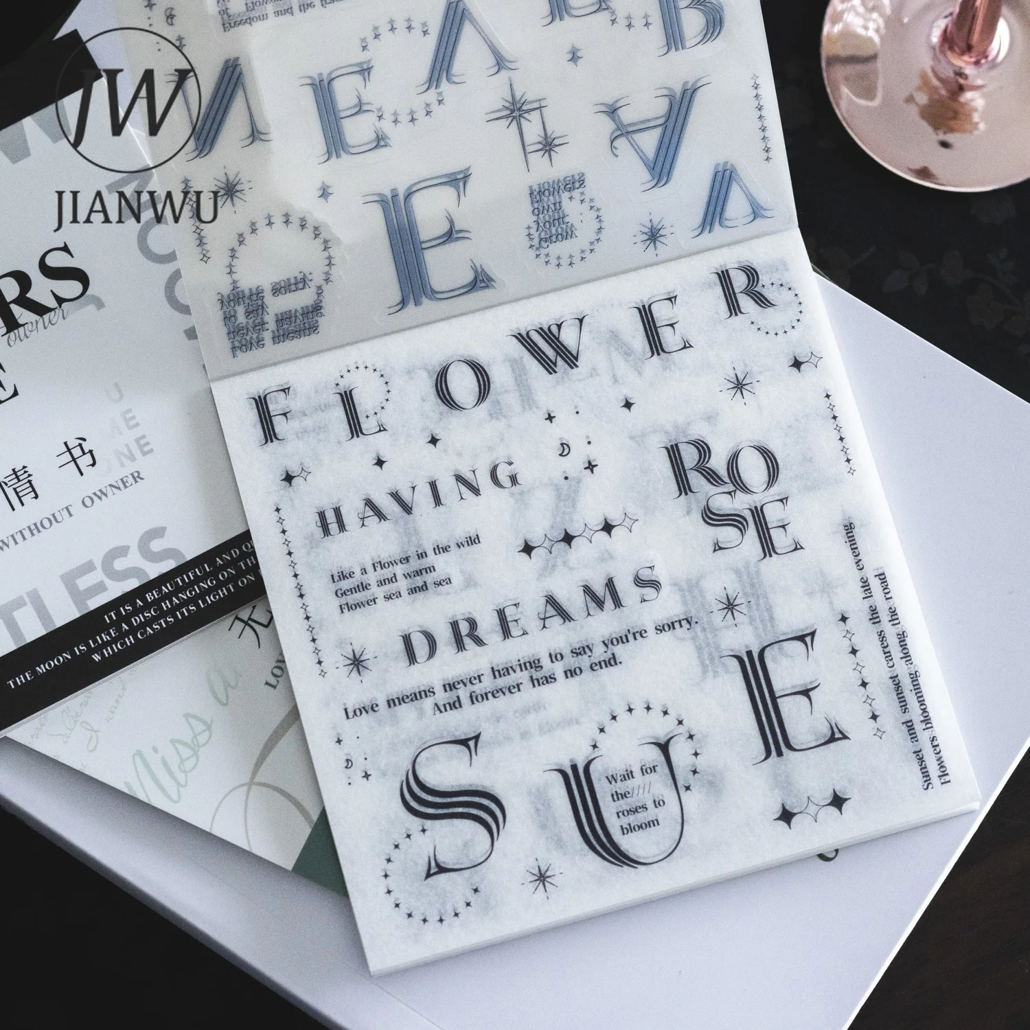 JIANWU Love Letter Without Owner Series Vintage English Text Material Collage Sticker Book Creative DIY Journal Stationery