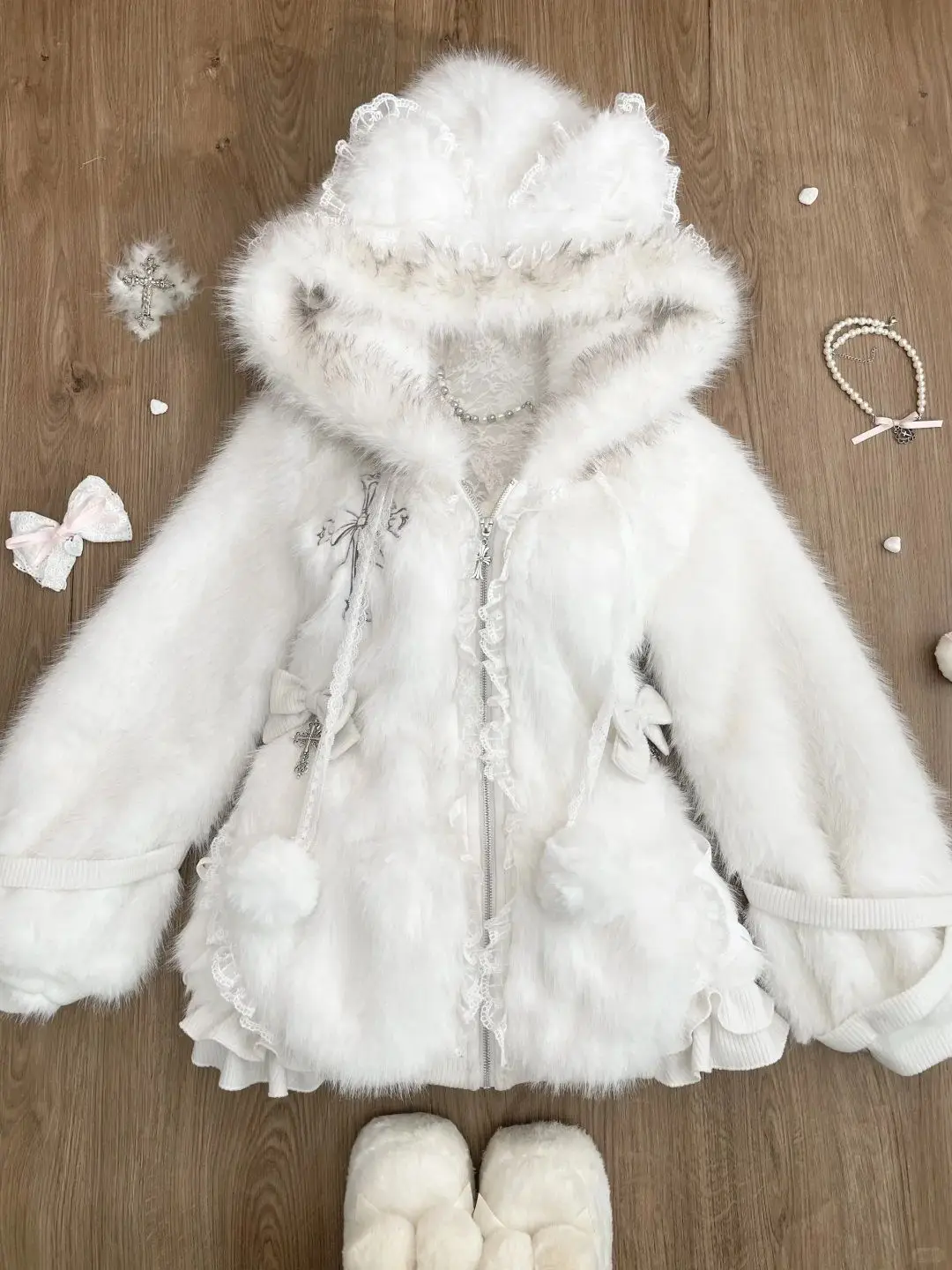 ふわふわかわいいヤギ耳パーカーシックキュートオレ女性服甘い優しいスパイガールズジャケット美的ストリートウェア個性フーディ