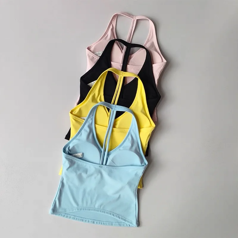 Shock-Absorbing Yoga Vest with Chest Cushion Pilates Training Bra Neck Hanging Design Beautiful Back Sports Bra for Women