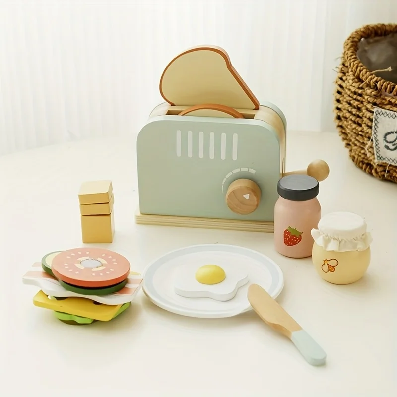 Wooden Breakfast Toy Set With Toaster - Children's Kitchen Role Play And Early Development Simulated Parent-Child Interaction