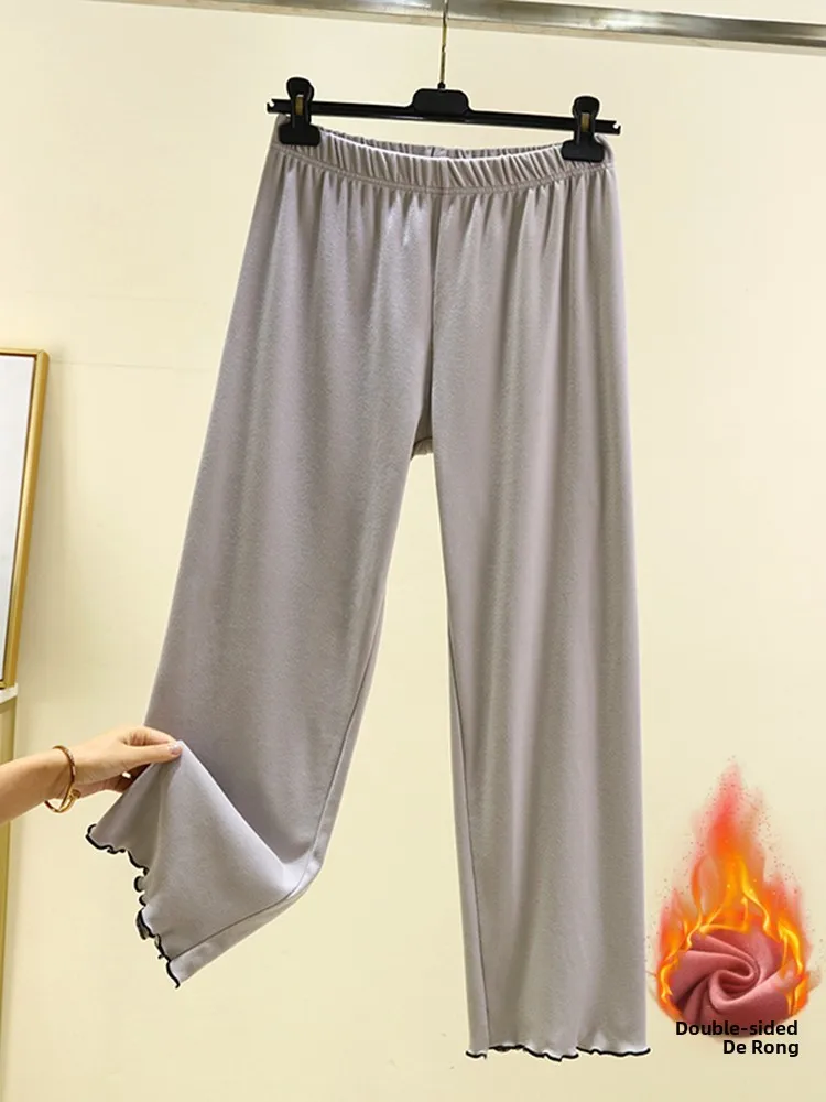 

Autumn Winter Fleece Lined Wide Leg Home Pants Women's Loose plus Size Casual Trousers Draping Velvet Sleepwear