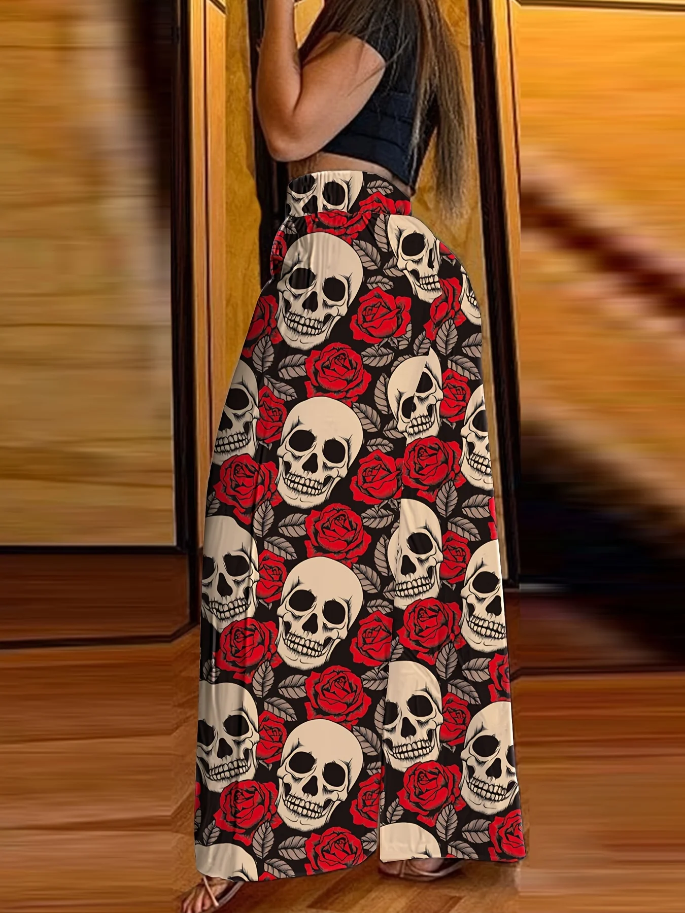 Latest Dark Subculture Retro American Rose Skull 3D Print Niche Lazy Style Versatile Pants