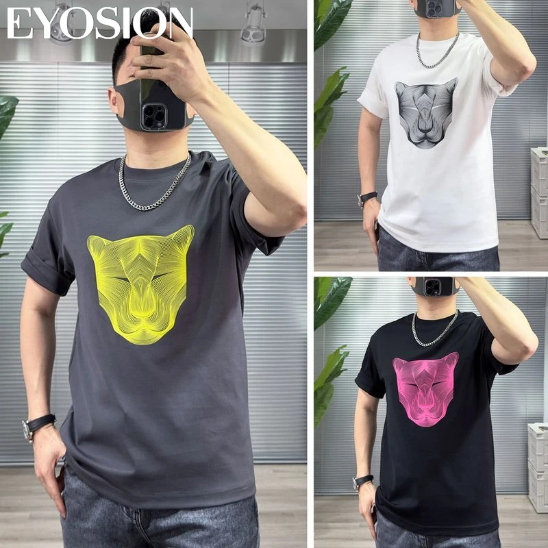 

Men's T-shirt Short Sleeve Leopard Face Printed Pure Cotton Pullover O-Neck Designer High Quality Top Tees Male Clothes 5XL