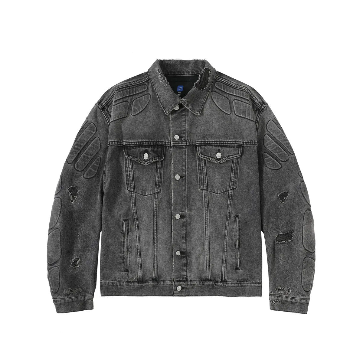 YEEZY Washed Black Damage Armor Loose High Street Denim Jacket
