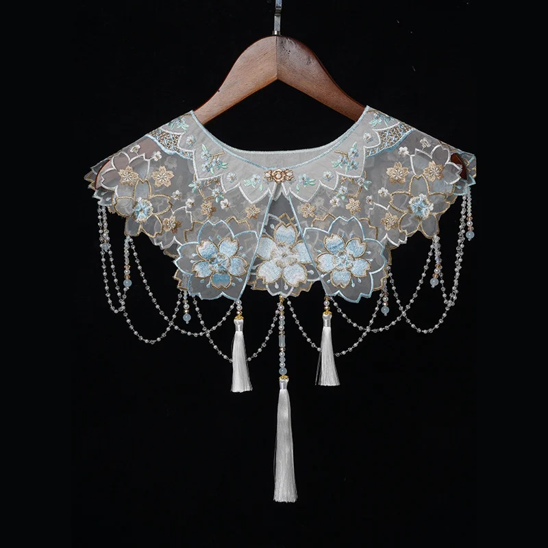 Elegant Blue Cloud Shoulder Cape Shawl for Women Traditional Style Graduation Cape Gracefu