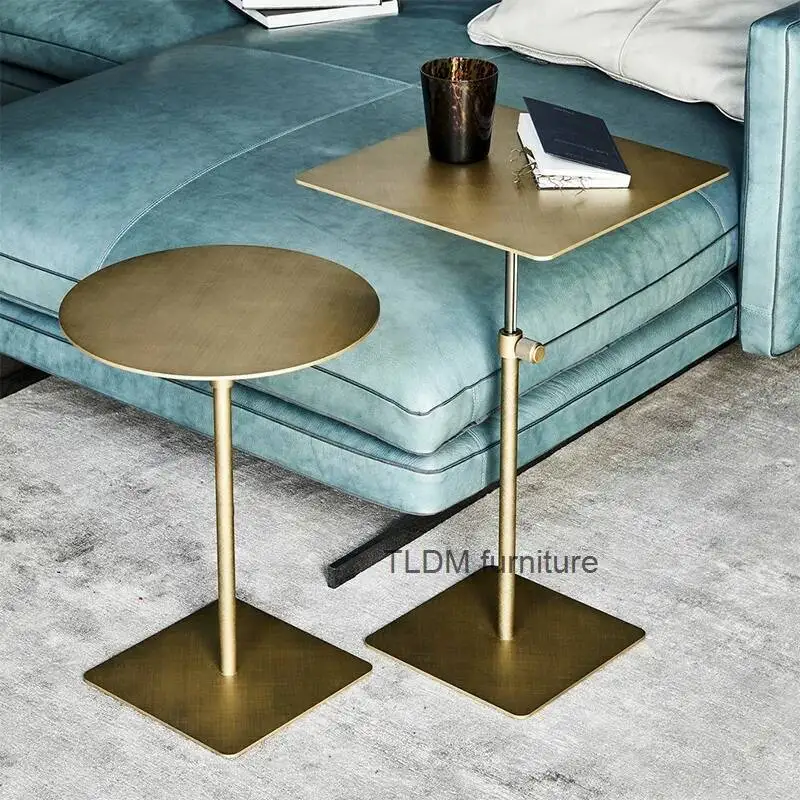 

Design Gold Side Table Golden Stainless New Steel Round Side Table Liftable Stainless Steel Sofa Table Mesa Centro Furniture HY